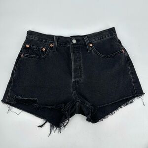 Levi’s 501 Jean Shorts Women W29 Black CutOff High Waist Button Fly Cotton Denim